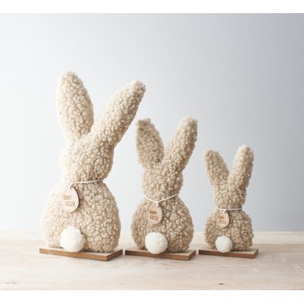 Set of 3 Natural Sherpa Bunny Ornaments