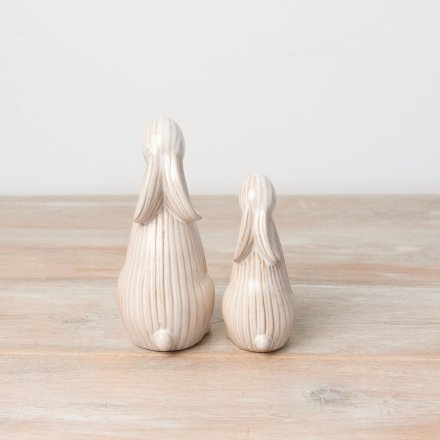 Set Of Two Ceramic Standing Bunny Ornaments
