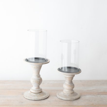 Set Of Two Wooden Hurricane Candle Holders