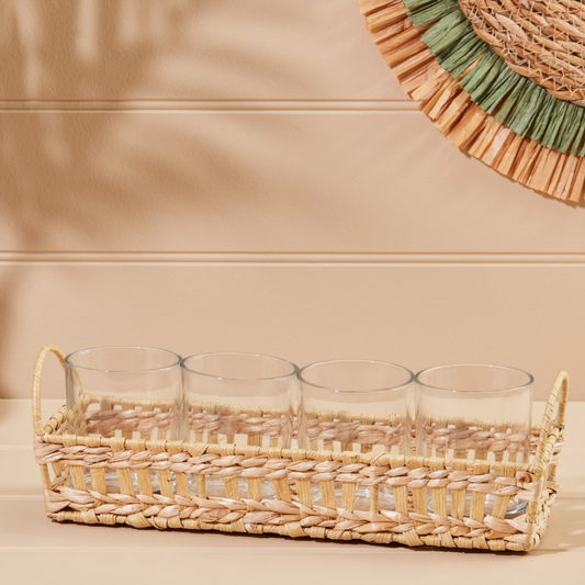 Rattan Basket with 4 Glass Votives