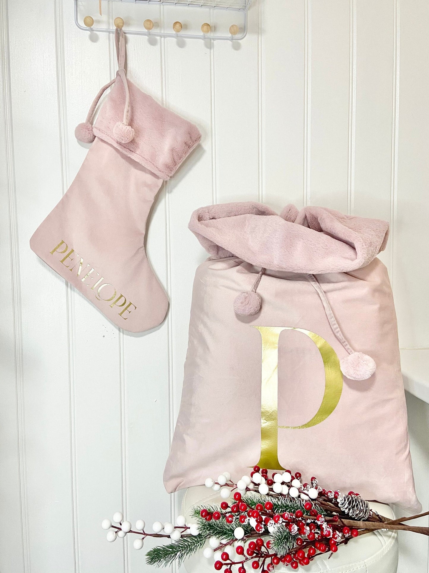 Personalised Velvet Christmas Sack & Stocking Set