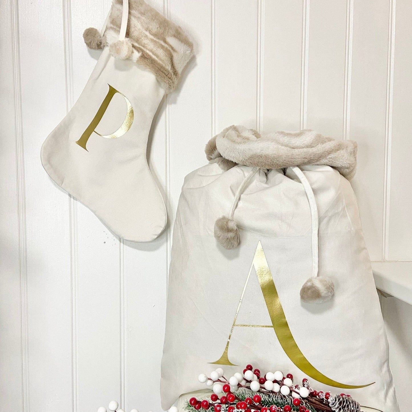 Personalised Velvet Christmas Sack & Stocking Set