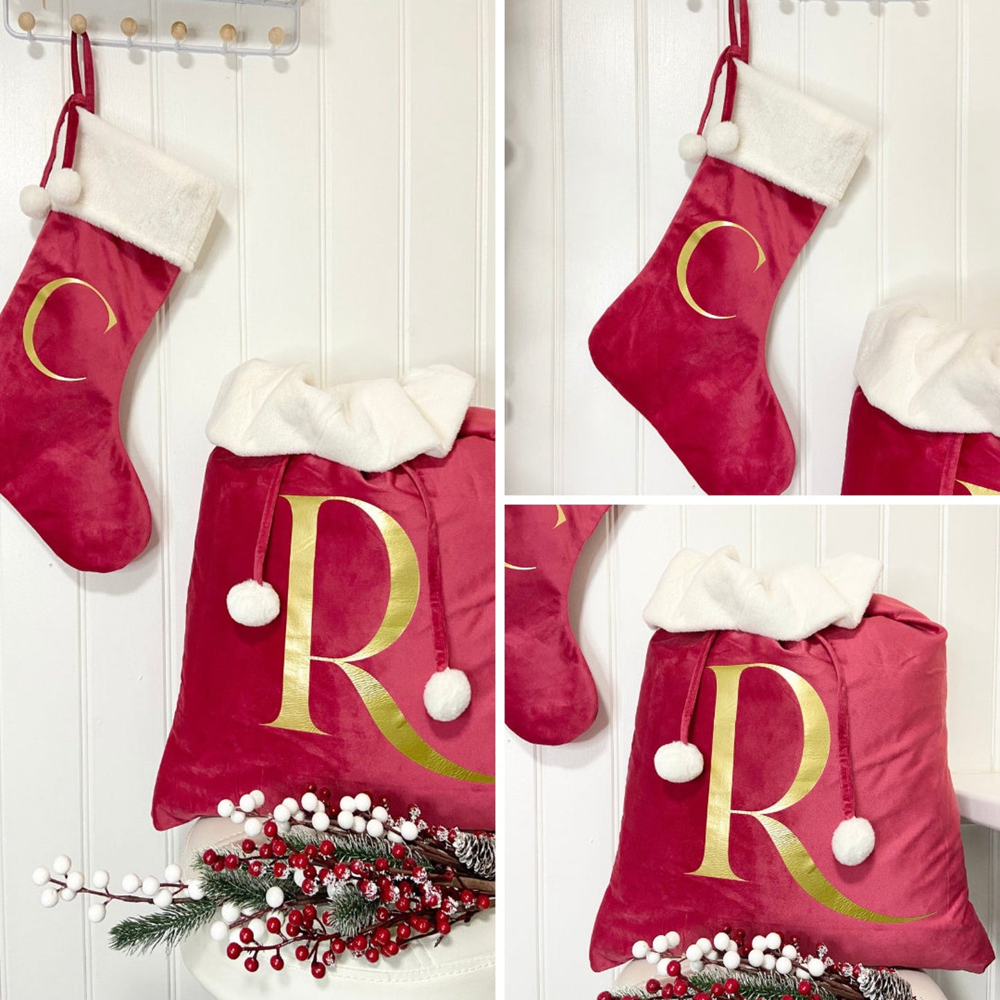 Personalised Velvet Christmas Sack & Stocking Set