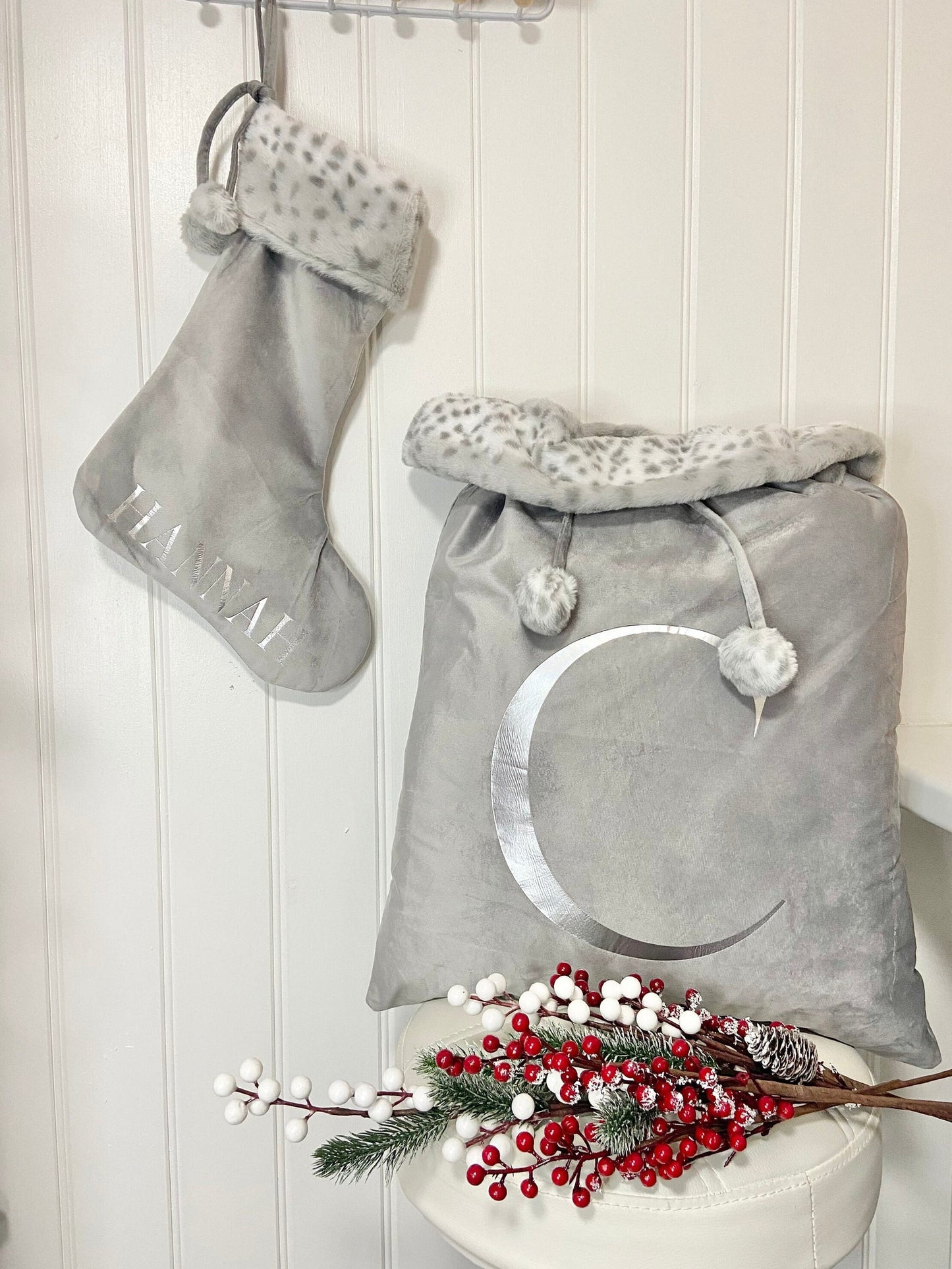 Personalised Velvet Christmas Sack & Stocking Set