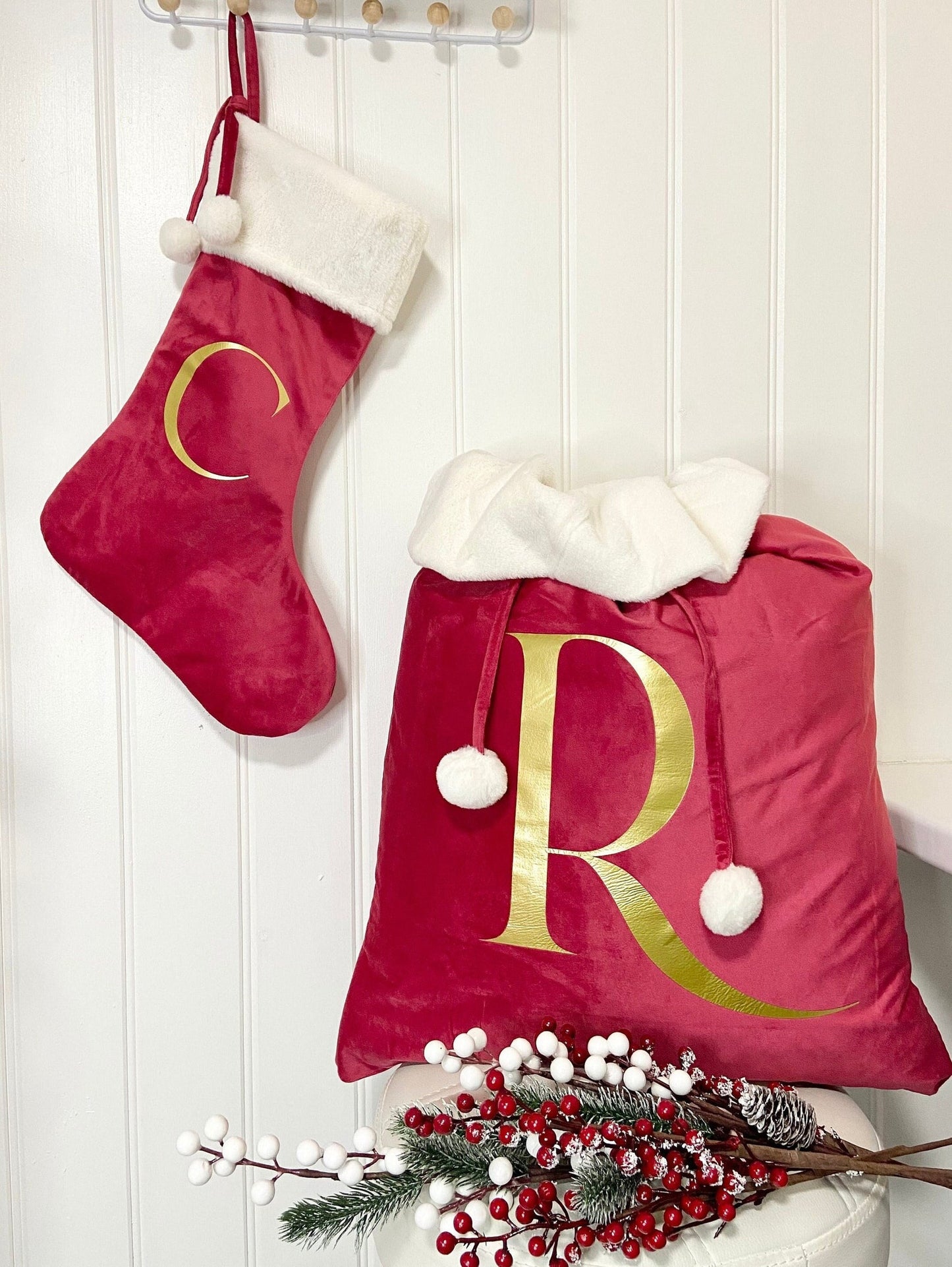 Personalised Velvet Christmas Sack & Stocking Set