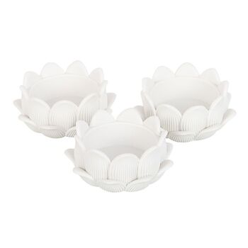 Set Of Three White Lotus Flower Tealight Holders