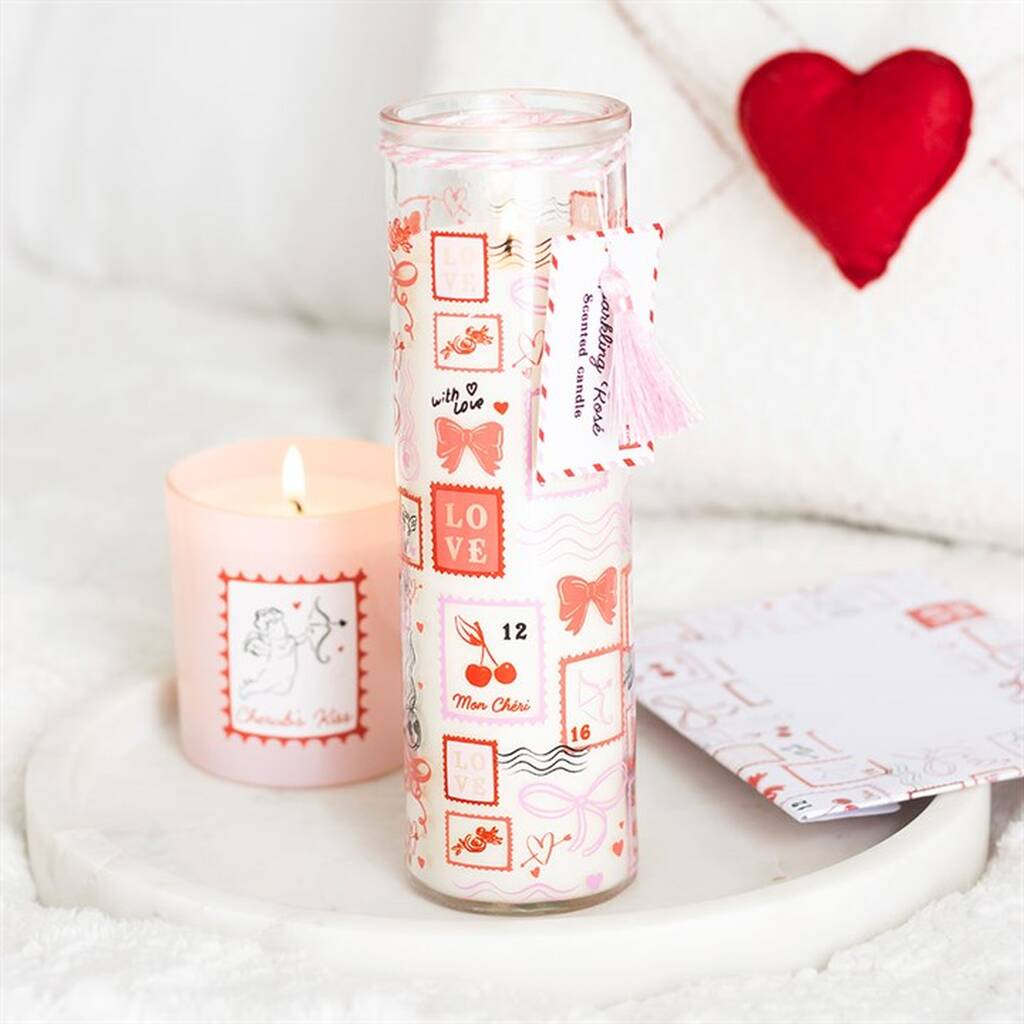 Valentine Postage Stamp Print Sparkling Rose Candle