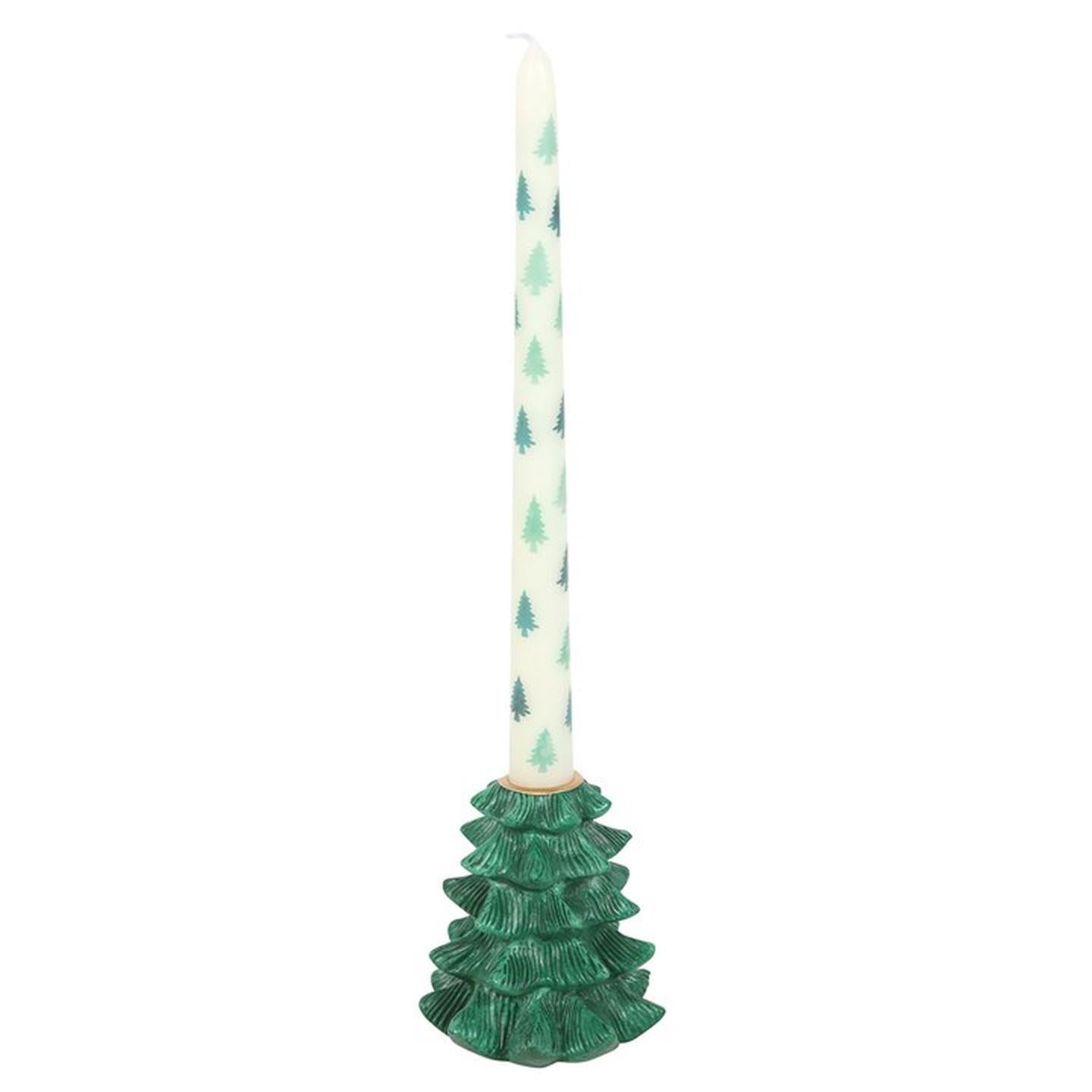 Green Fir Tree Taper Candle Holder