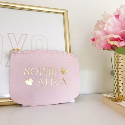 Personalised Pink & Gold Heart Coin Purse Botanical Print - Penny Rose Home and Gifts