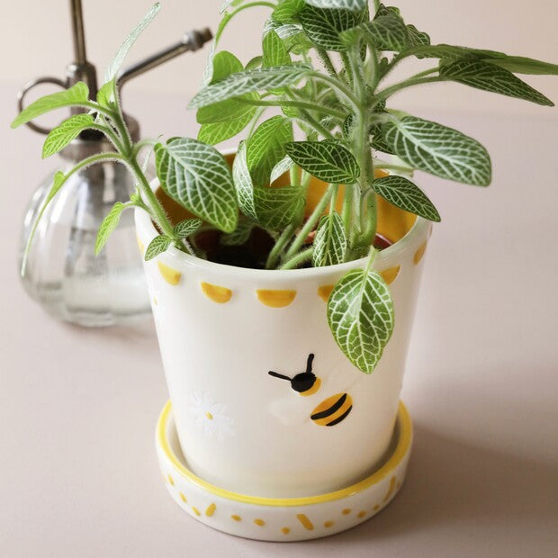 Yellow Bee Ceramic Planter with Tray - Penny Rose Home and Gifts