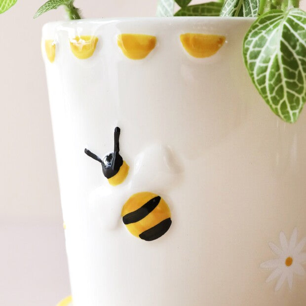 Yellow Bee Ceramic Planter with Tray - Penny Rose Home and Gifts