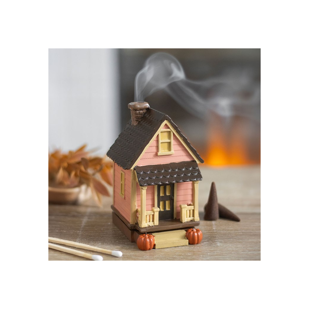 Pink House Incense Cone Burner with Pumpkins