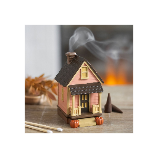 Pink House Incense Cone Burner with Pumpkins