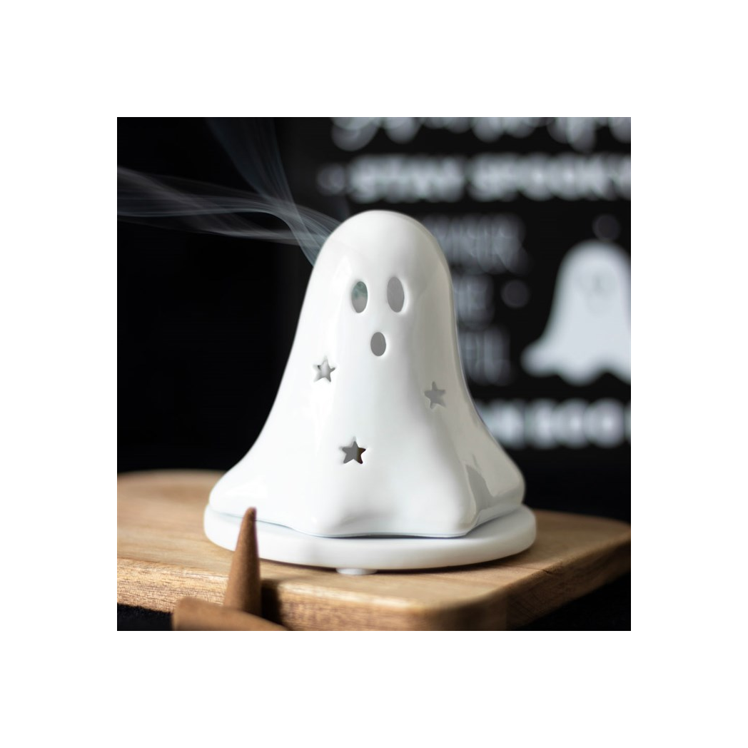 Ceramic Ghost Tealight and Incense Cone Holder