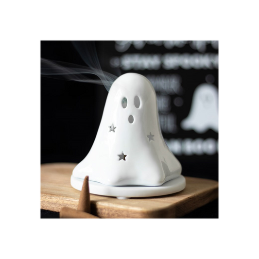 Ceramic Ghost Tealight and Incense Cone Holder