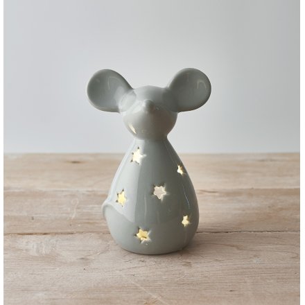 Grey Ceramic Mouse Tealight Holder