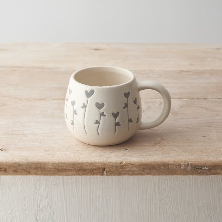 Grey Heart Flower Mug - Penny Rose Home and Gifts