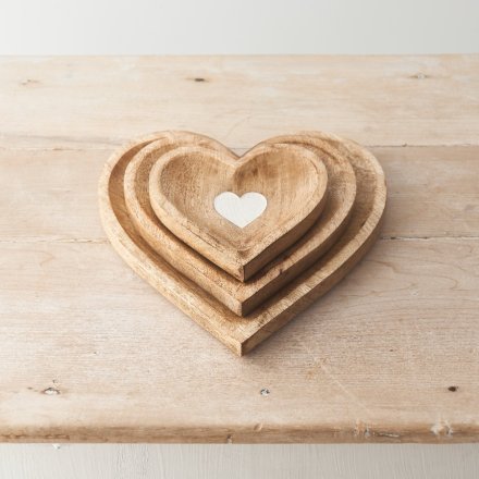 Set of 3 Wooden Heart Dishes