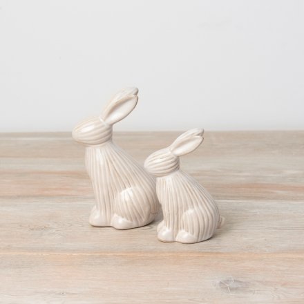 Set of 2 Ceramic Bunny Ornaments