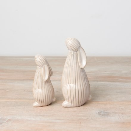 Set Of Two Ceramic Standing Bunny Ornaments