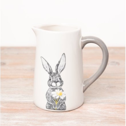 White And Grey Bunny Ceramic Flower Jug