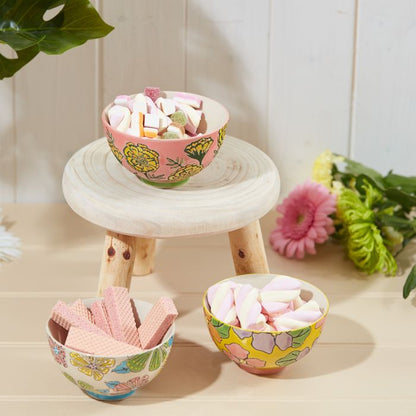 Set of 3 Bright Retro Floral Stoneware Bowls