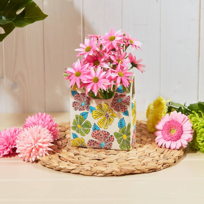 Bright Retro Floral Handbag Vase