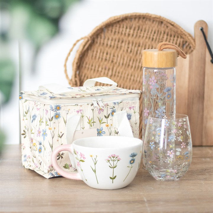 Blooming Lovely Floral Print Glass Water Bottle with Bamboo Lid