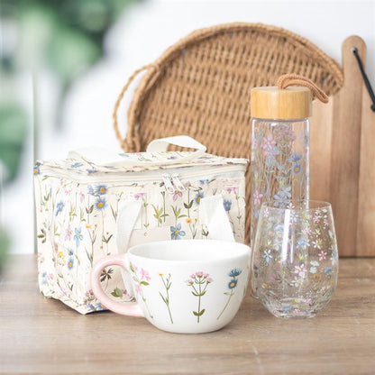 Blooming Lovely Floral Print Glass Water Bottle with Bamboo Lid