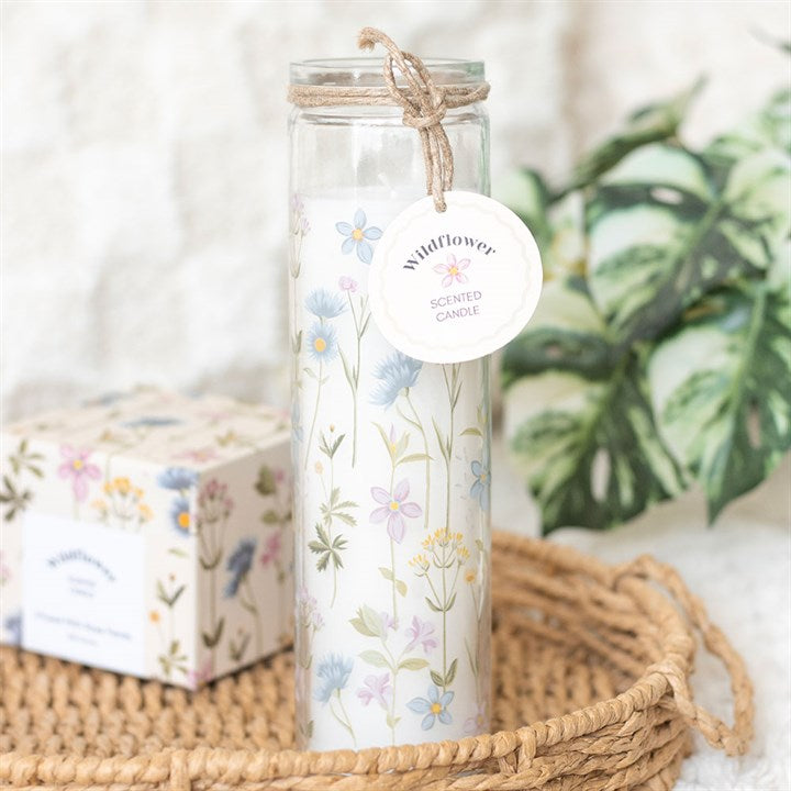 Blooming Lovely Floral Print Wildflower Glass Tube Candle 