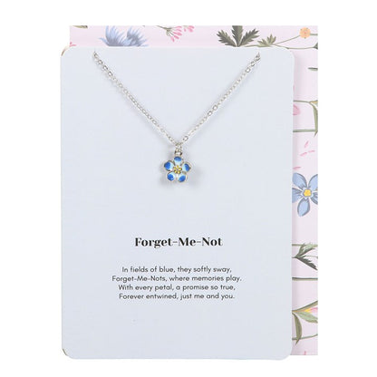 Forget-me-not Flower Enamel Necklace on Greeting Card