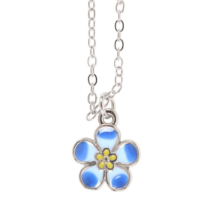 Forget-me-not Flower Enamel Necklace on Greeting Card