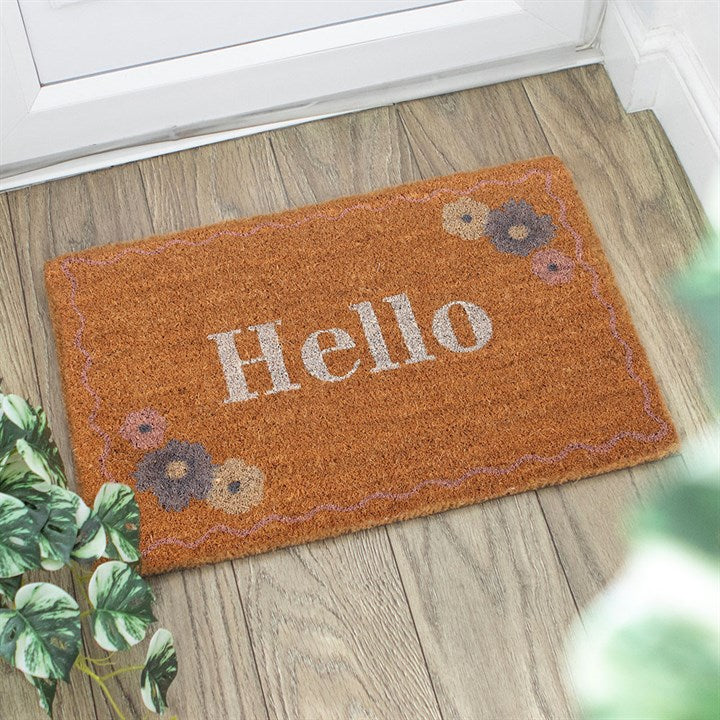 Blooming Lovely Natural Hello Floral Coir Doormat