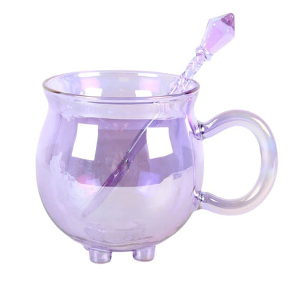 Purple Double Walled Glass Cauldron Mug with Spoon