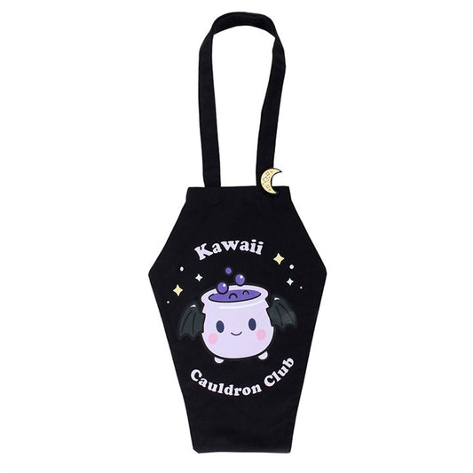 Kawaii Cauldron Club Coffin Shaped Tote Bag with Enamel Pin Badge