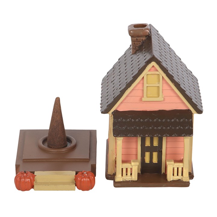 Pink House Incense Cone Burner with Pumpkins