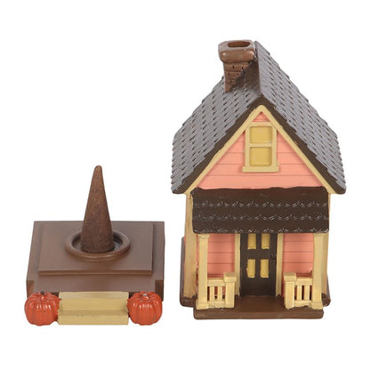 Pink House Incense Cone Burner with Pumpkins