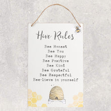 Hive Rules wooden hanging sign