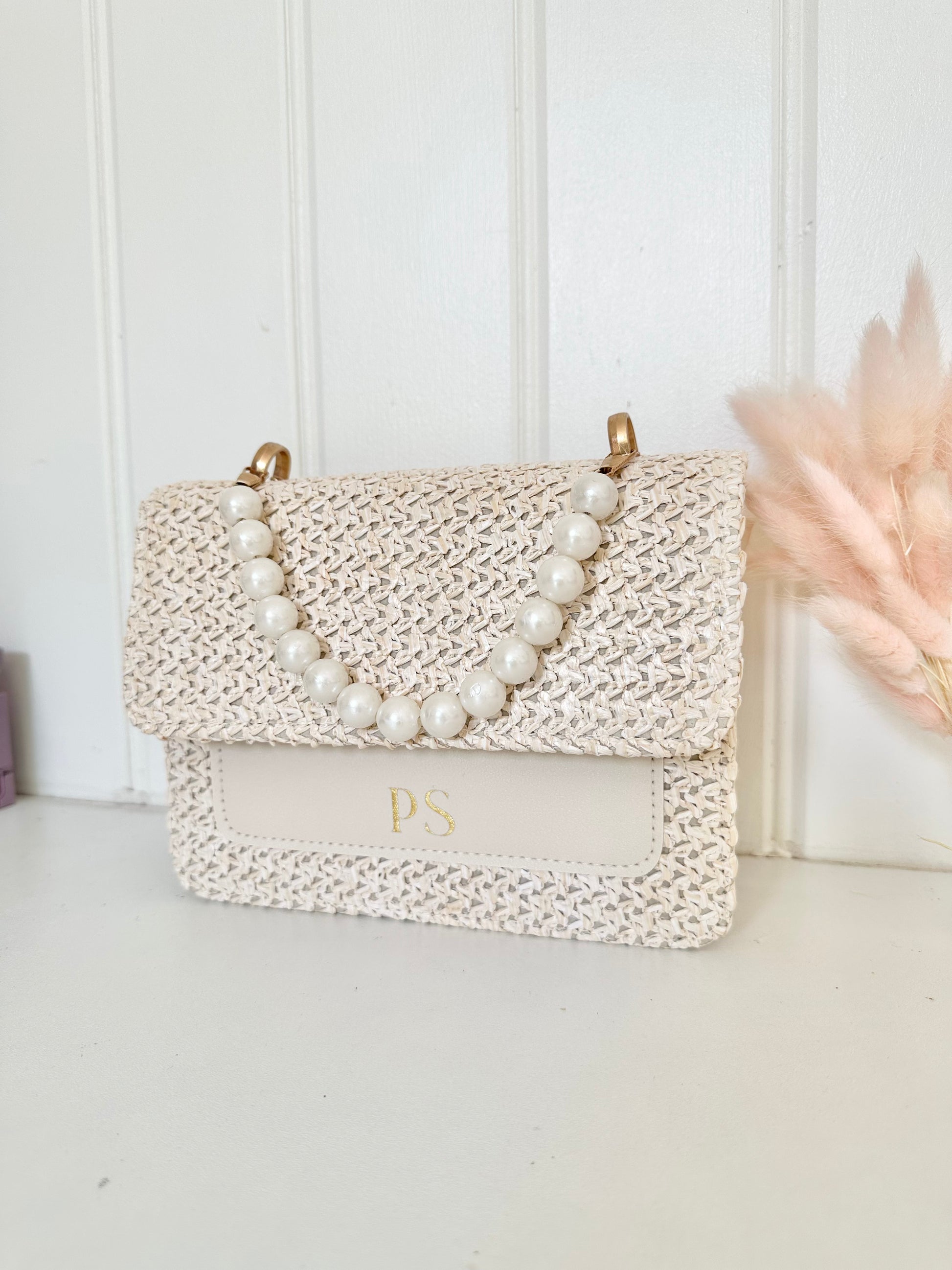 Personalised Pearl Bridal Bag Gold - Main Image