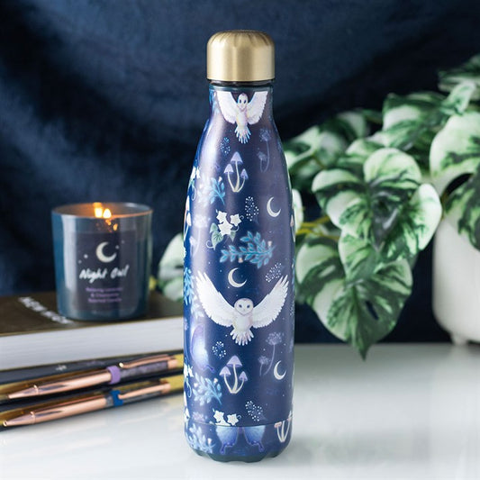 Night Owl Print Metal Water Bottle