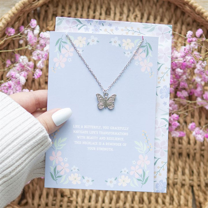 Silver Tone Butterfly Necklace on Greeting Card (24/48)