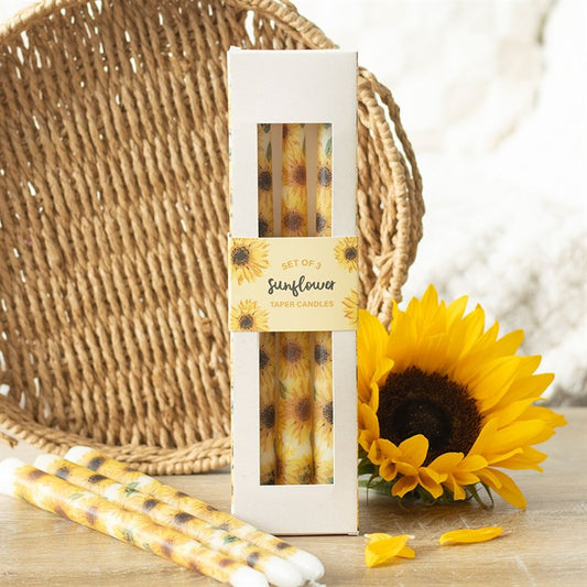 Set of 3 Sunflower Unscented Taper Candles