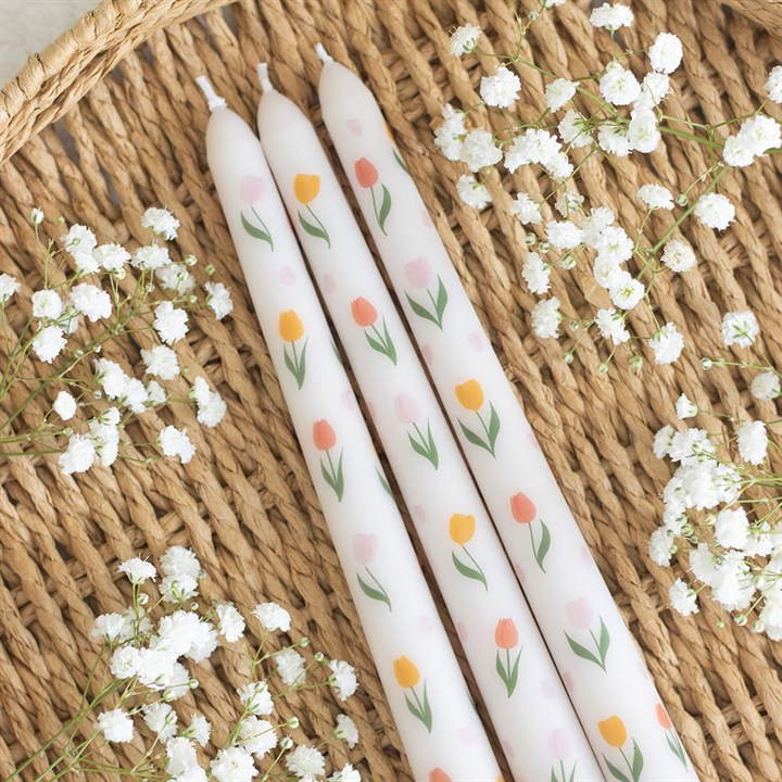 Set of 3 Tulip Print Taper Candles