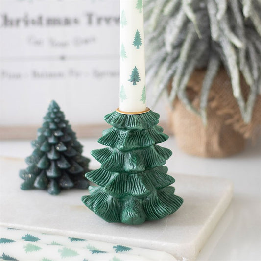 Green Fir Tree Taper Candle Holder