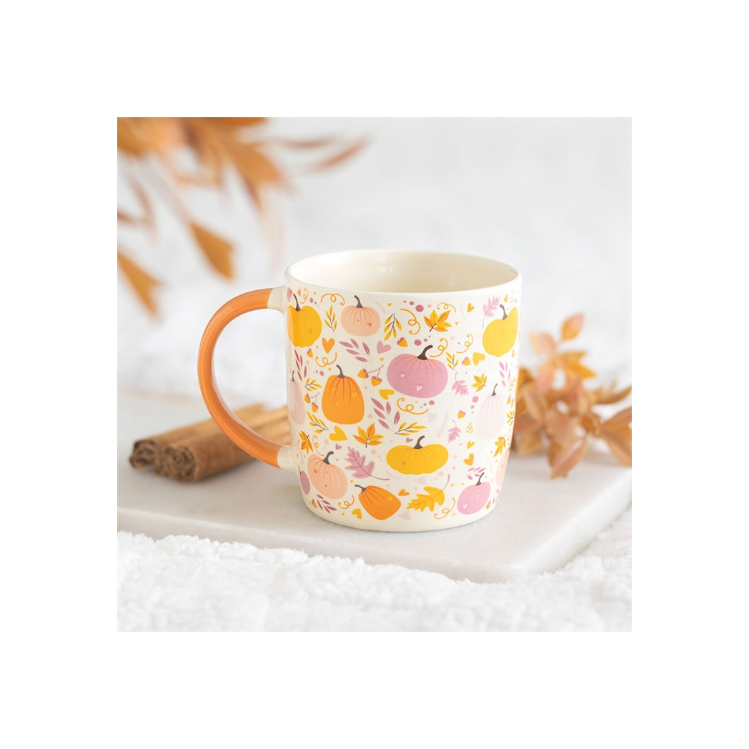 Pink and Orange Pumpkin Print Mug