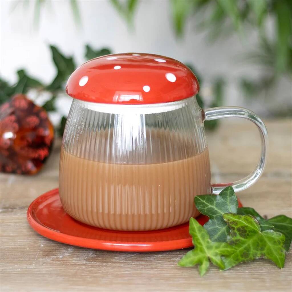 Glass Mushroom Mug And Saucer