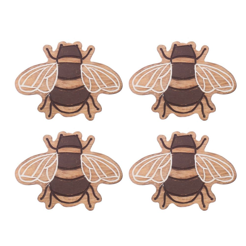 Set of 4, Wooden Bumble Bee Coaster Set