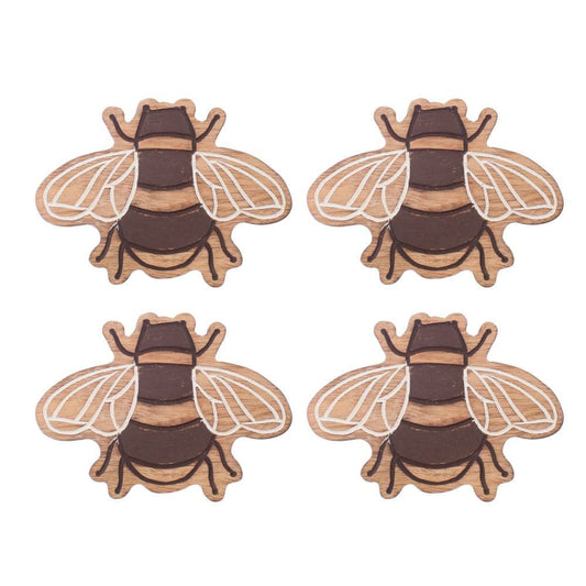 Set of 4, Wooden Bumble Bee Coaster Set