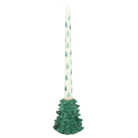 Green Fir Tree Taper Candle Holder