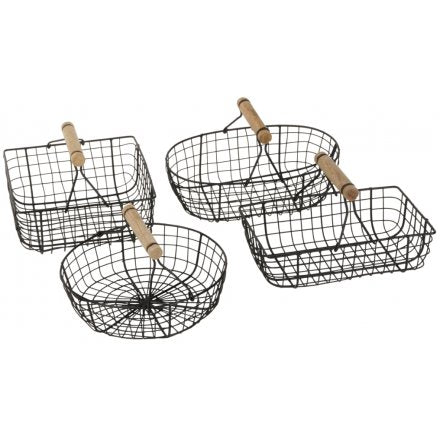 Set of 4 Black Rustic Metal Baskets - Penny Rose Home and Gifts